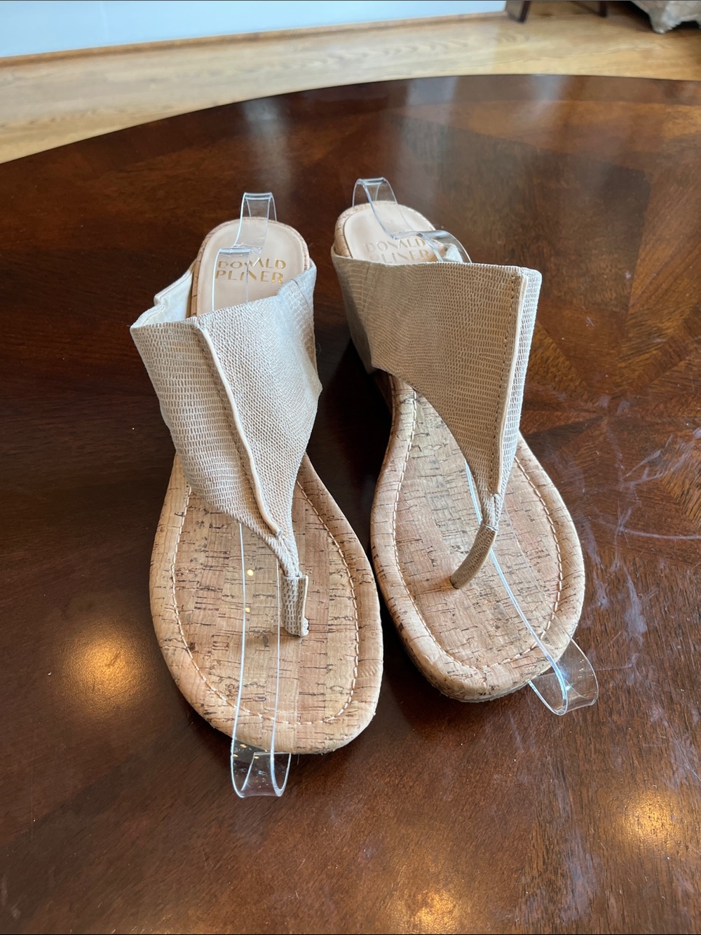 Donald J. Pliner Neutral Beige Cork Thong Sandals